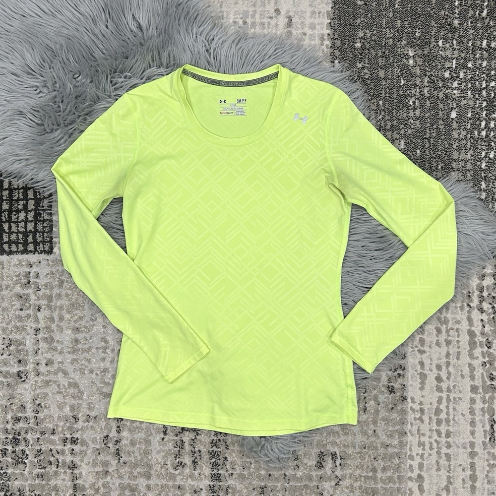 Under Armour Women's Heat Gear Top‎ Bright Yellow Fitted LS Stretch T Size Small